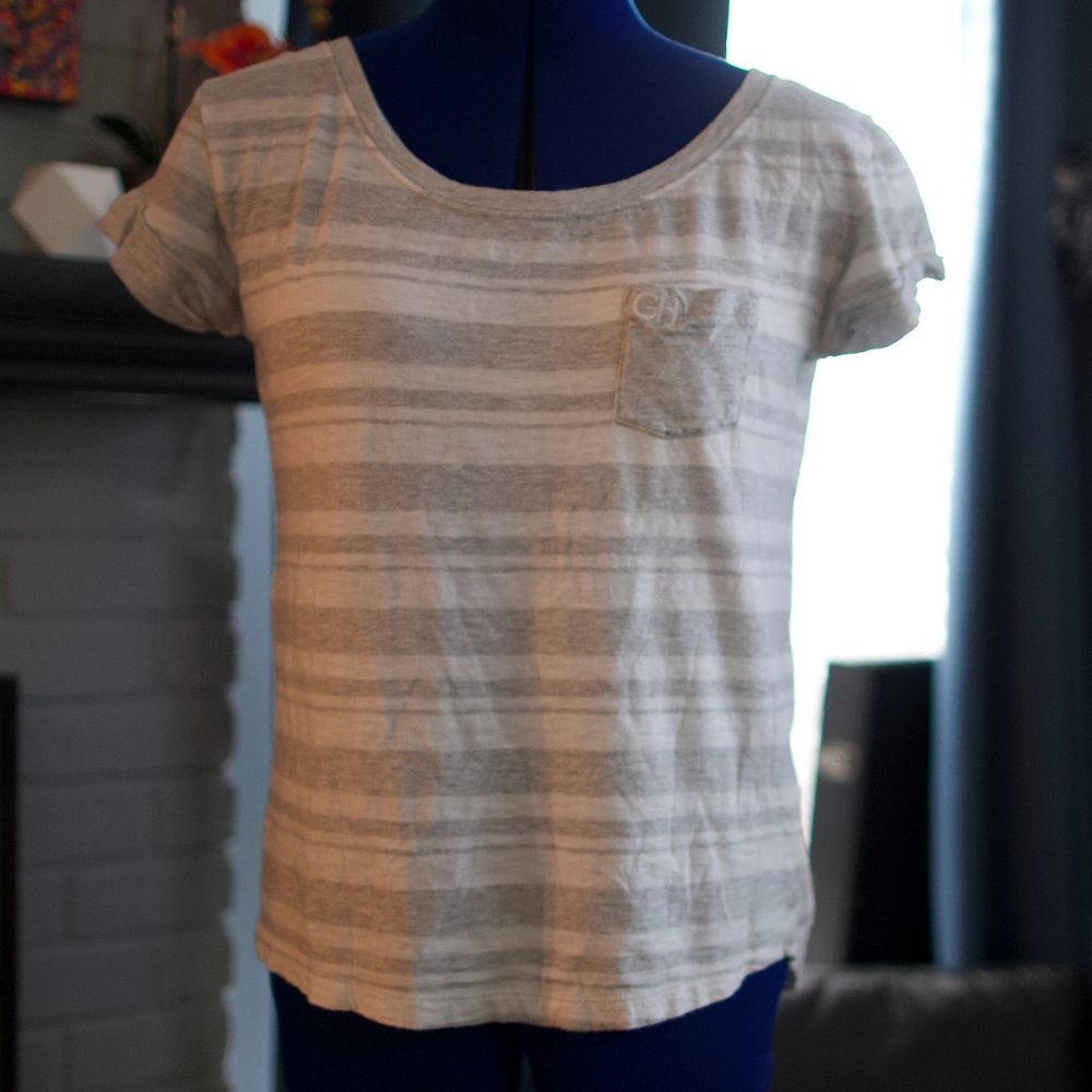 Gray and White Striped Gilly Hicks T-Shirt - Small